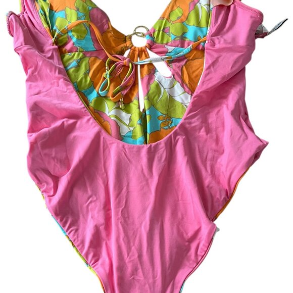 TRINA TURK Playa De Flor Plunge Maillot One-Piece Swimsuit Size 10 Floral Cutout - Picture 9 of 9